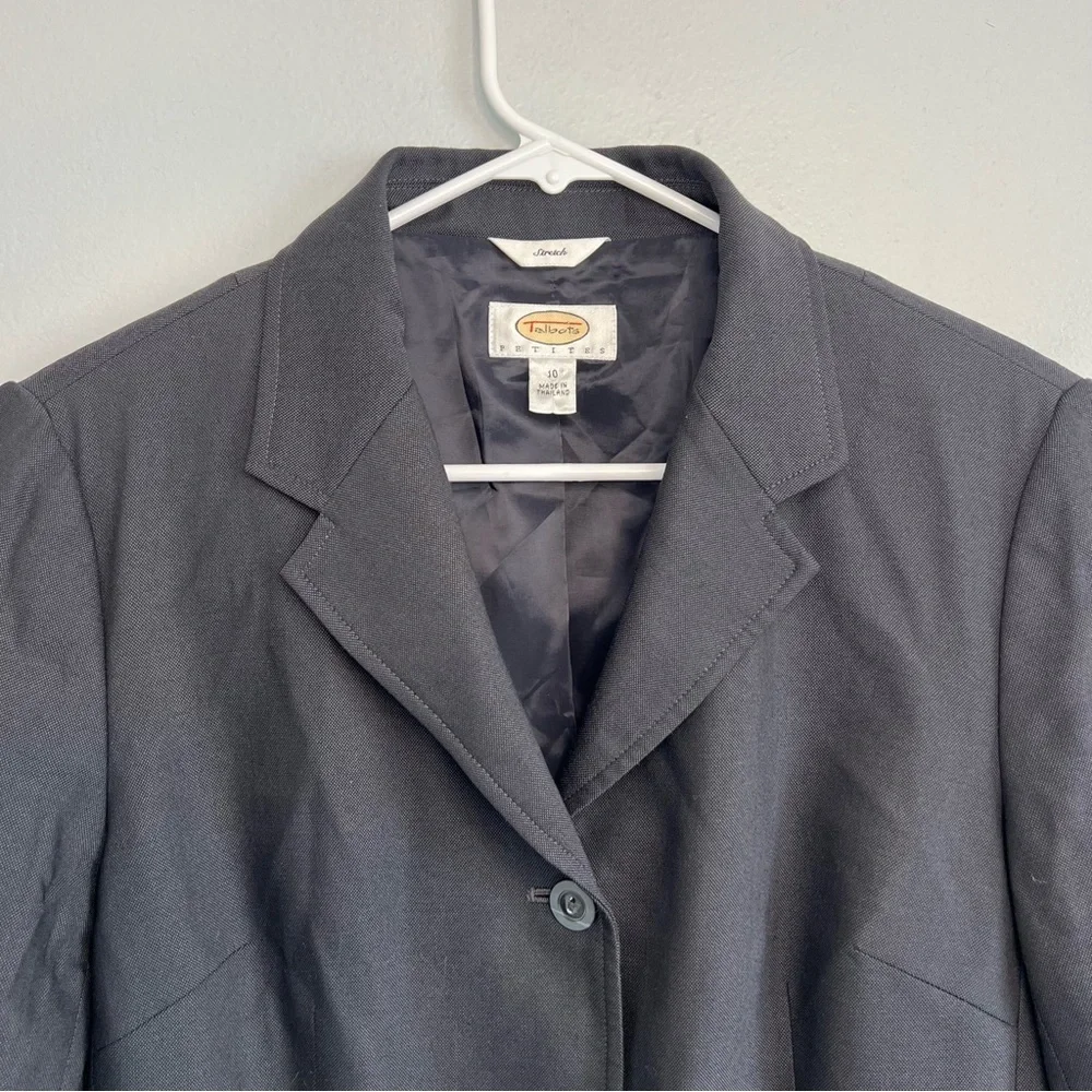Talbots Womens Wool Silk Lined Blazer Petite Sz 10 Black Office Career Everyday